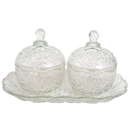 Candy tray, set 2, glass, H14x26x16.5cm