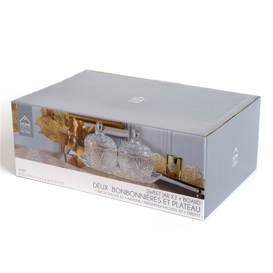 Candy tray, set 2, glass, H14x26x16.5cm