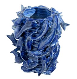 Planter Fishes Fine, blue, eartenware, H26x23x22.5cm