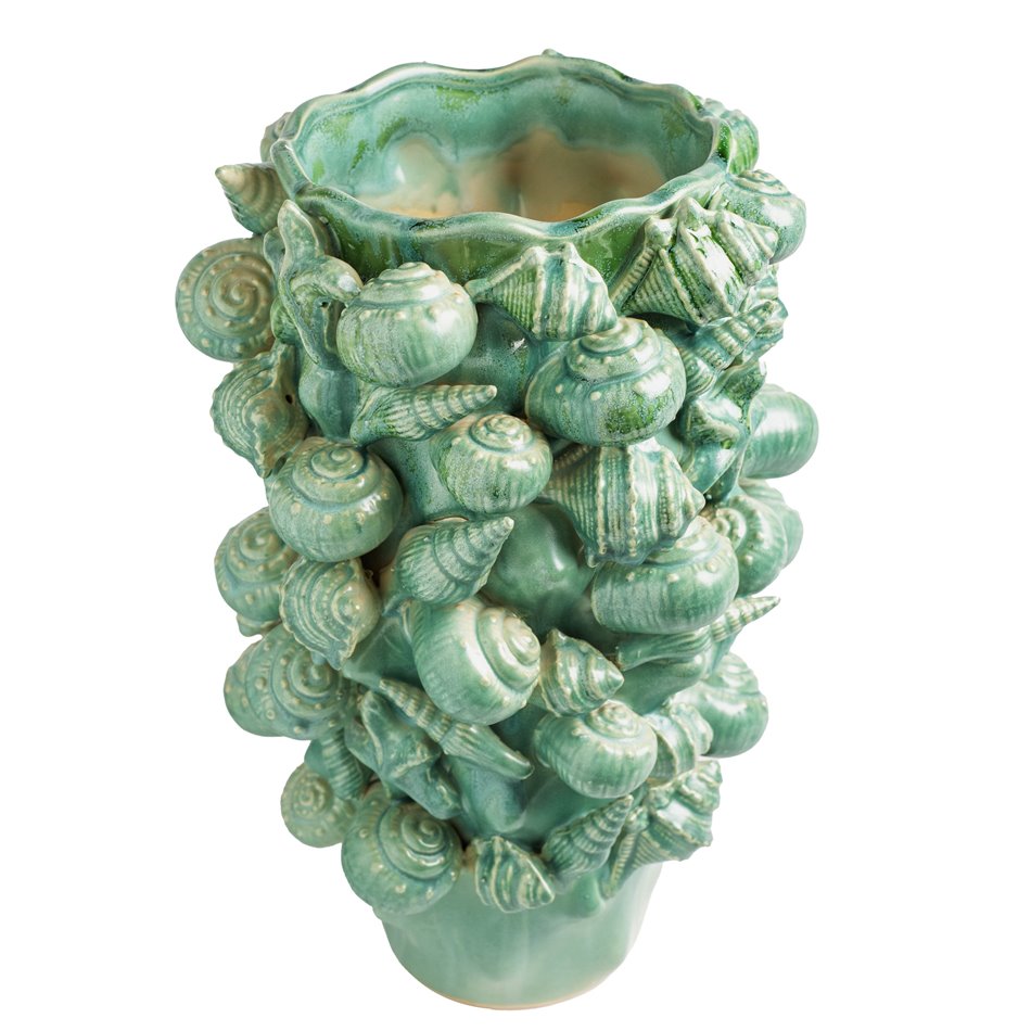 Vase Shell, green, stoneware, H39x23.3x23.3cm
