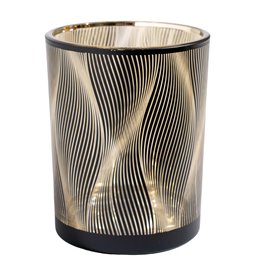 Candle holder, black, glass, H13cm, D10cm