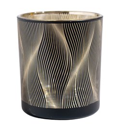 Candle holder, black, glass, H8cm, D7cm