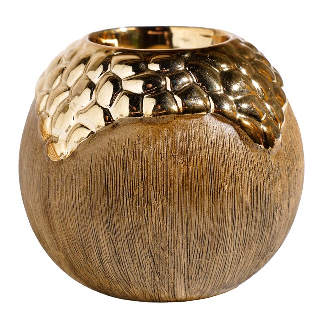Candle holderr Ball, brown/bronze c., ceramic, H10cm, D11 cm