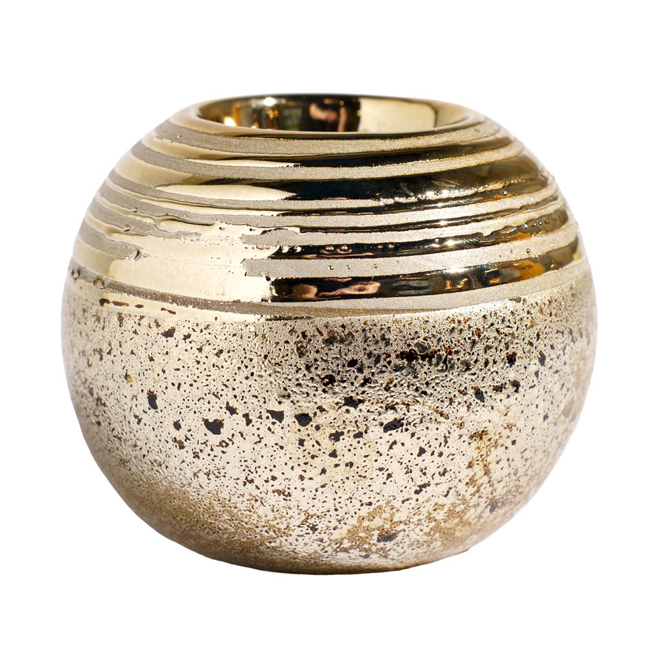 Candle holder Ball, gold color, ceramic, H8cm, D9cm