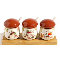 Dipping set Autumn Breeze with spoon and wooden tray, H9x22x8cm