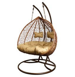 Double hanging chair Couple, gold/coffee color, H200x132x75cm