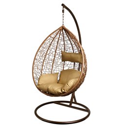 Hanging chair Gabro gold, gold/coffee color, H195cm, D105cm