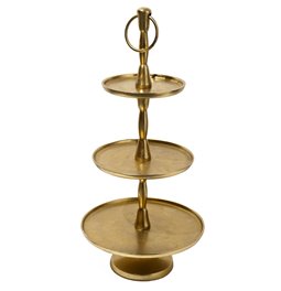 Cake stand 3 tier Jova, gold color, metal, H52cm, D24cm