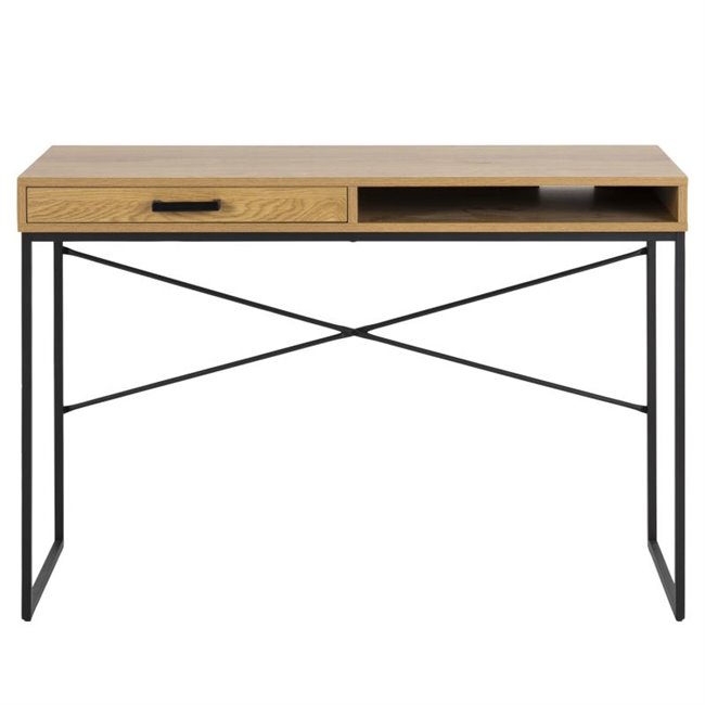 Office table Seaford, black/oak color, MDF/metal, H75x110x45cm