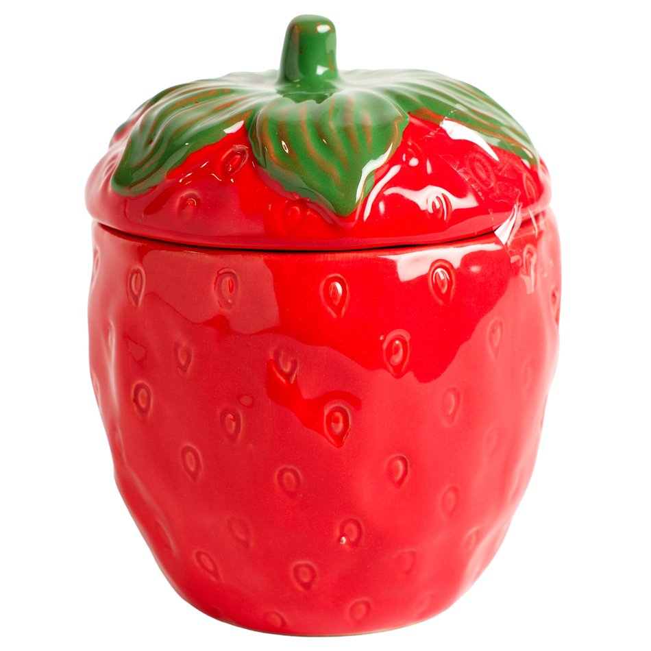 Trinket pot Strawberry, red/green, ceramic, H13.5cm, D10cm