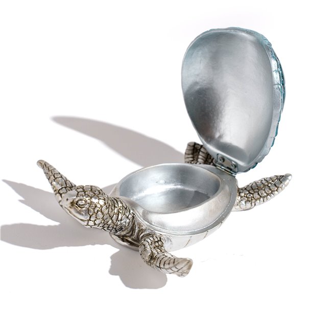 Deco figurine box with lid Turtle, blue/silver color, H5x16x16cm