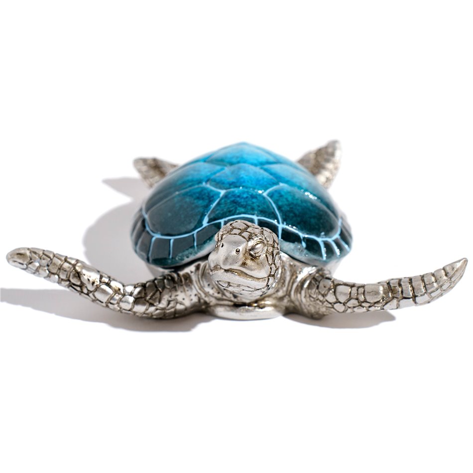 Deco figurine box with lid Turtle, blue/silver color, H5x16x16cm