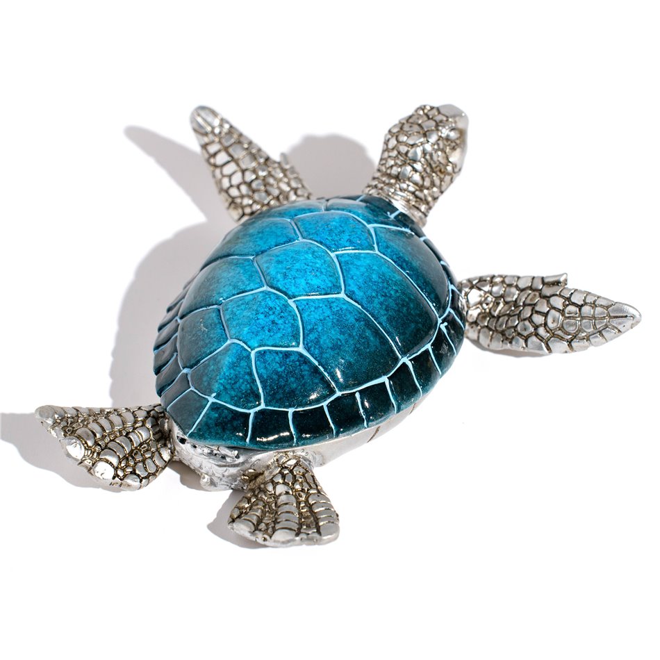 Deco figurine box with lid Turtle, blue/silver color, H5x16x16cm