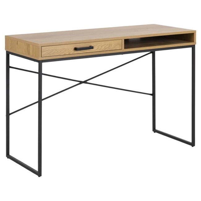 Office table Seaford, black/oak color, MDF/metal, H75x110x45cm