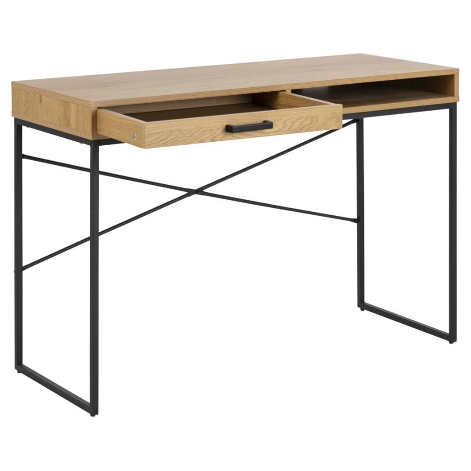 Office table Seaford, black/oak color, MDF/metal, H75x110x45cm