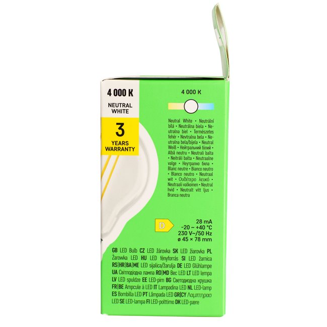 LED Bulb neutral white, E27 3.4W, 470lm, 4000K, H7.8x4.5x4.5cm