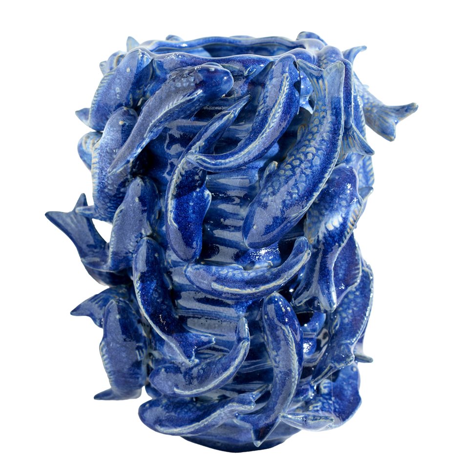 Planter Fishes Fine, blue, eartenware, H26x23x22.5cm