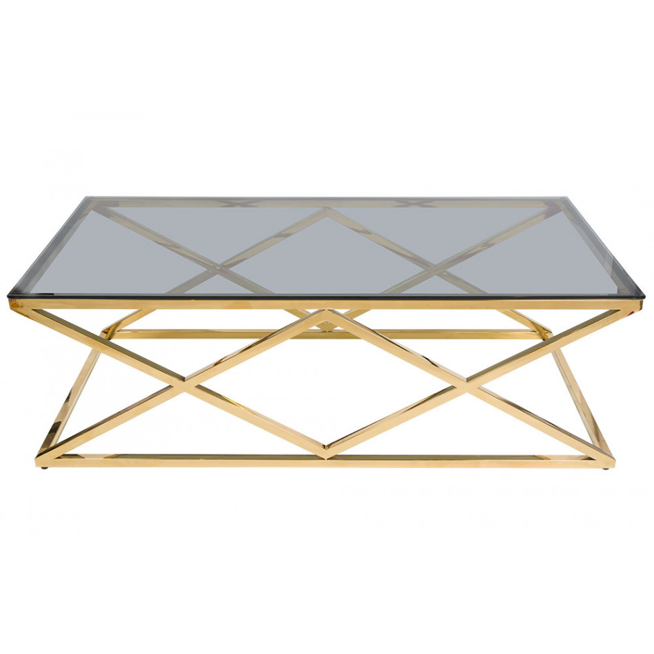 Coffee table Eden, toned glass/golden, 120x60x40cm