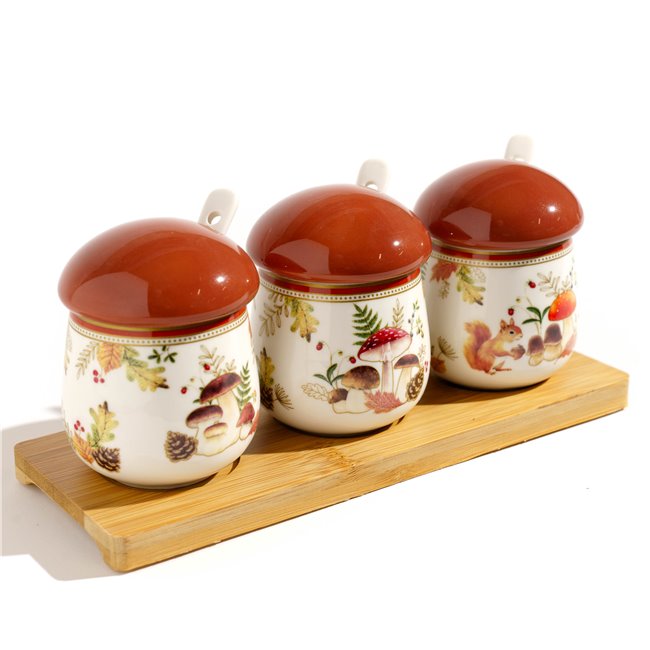 Dipping set Autumn Breeze with spoon and wooden tray, H9x22x8cm