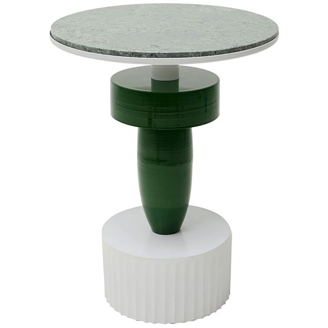 Side table Memphis, green/white, marble/metal, D40cm H48cm