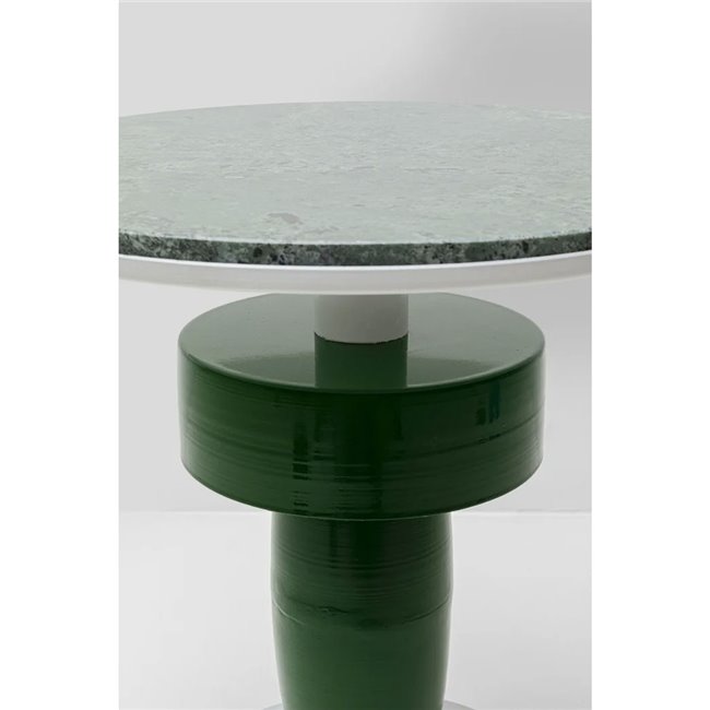 Side table Memphis, green/white, marble/metal, D40cm H48cm