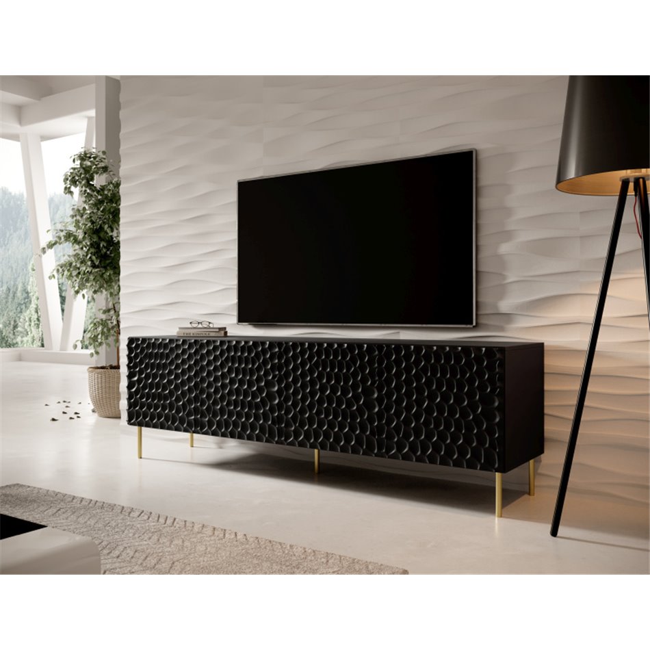 TV table Hole, black, metal/chipboard, 190x40.5cm, H59.5cm 