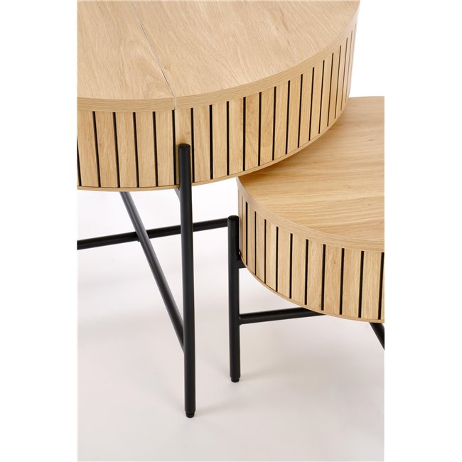 Coffee table set with storage space Hante, natural/black, H50x D67cm, H40x D36cm 