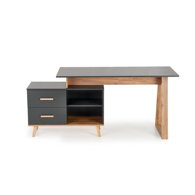 Desk Hergio, anthracite/wotan oak pattern, chipboard, H78x60-90x134-210cm 