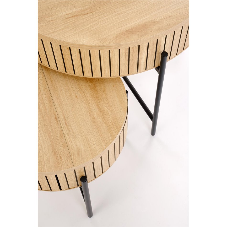 Coffee table set with storage space Hante, natural/black, H50x D67cm, H40x D36cm 