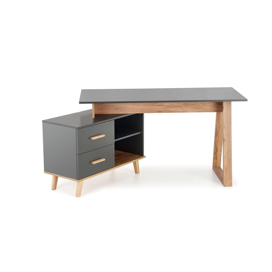 Desk Hergio, anthracite/wotan oak pattern, chipboard, H78x60-90x134-210cm 