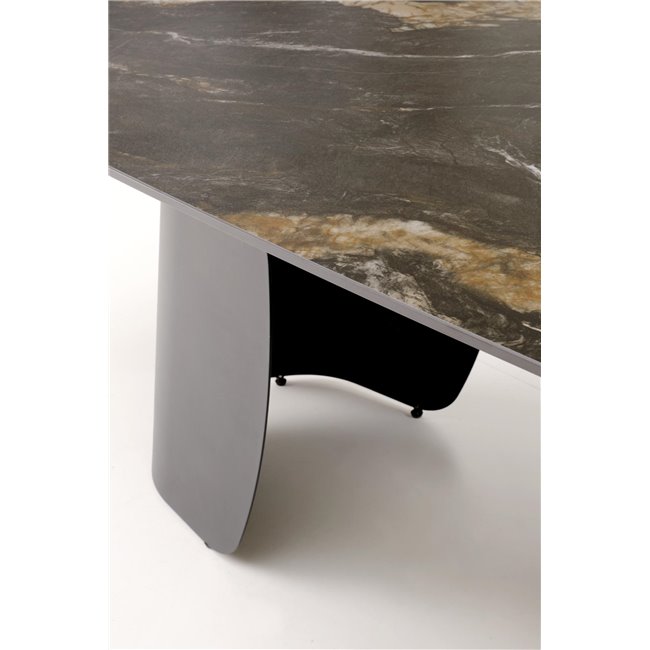 Extendable dining table Horum, black, sintered stone/steel, 180-260x90cm H76cm 