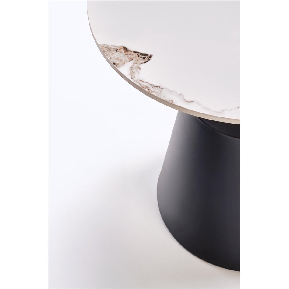 Coffee table set Hagneta, white marble/black color,, H48xD50cm, H43xD70cm 