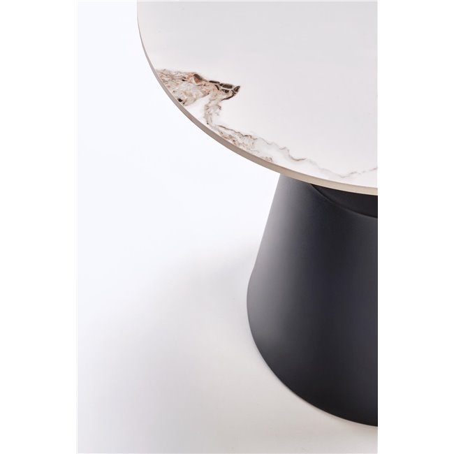 Coffee table set Hagneta, white marble/black color,, H48xD50cm, H43xD70cm 