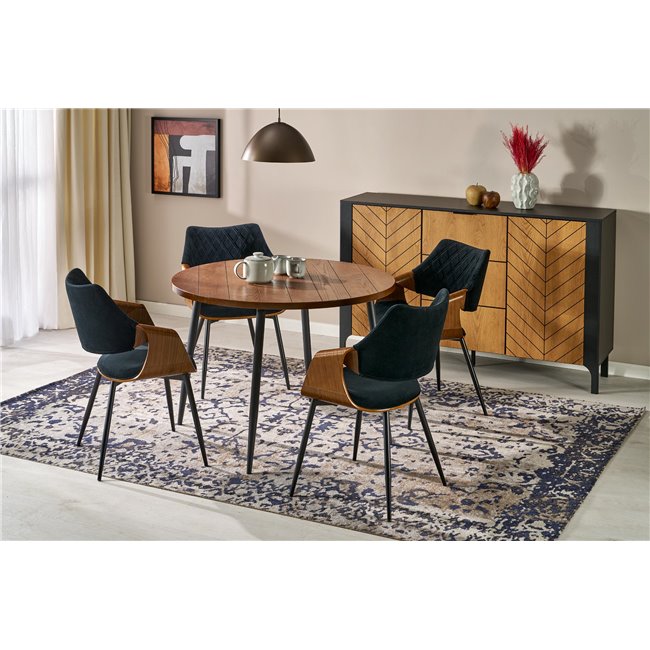 Dining table Harry, walnut/black color, steel/melamine/MDF, D105cm, H75cm 