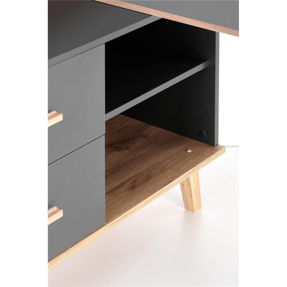 Desk Hergio, anthracite/wotan oak pattern, chipboard, H78x60-90x134-210cm 