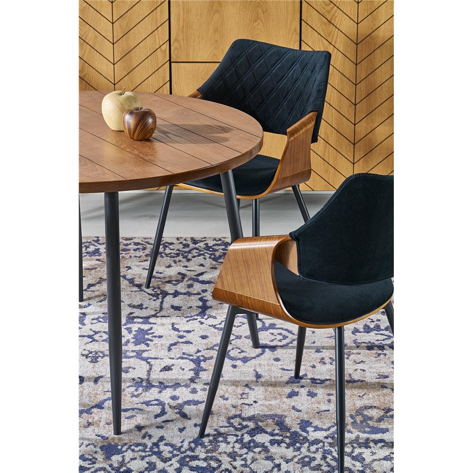 Dining table Harry, walnut/black color, steel/melamine/MDF, D105cm, H75cm 
