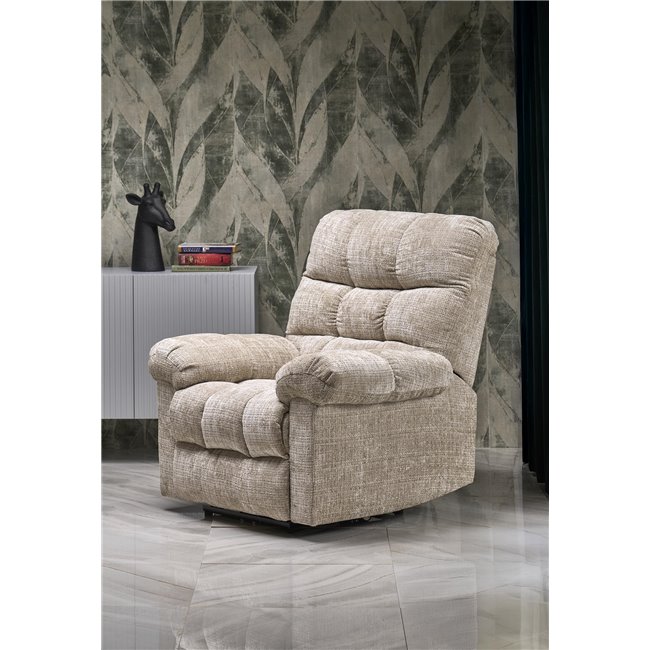 Electric recliner Hamore, beige, polyester/metal/wood, H86-100x105x100-168cm, seat height 50-55cm