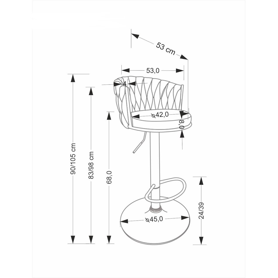 Bar chair Havigen H125, grey/black, steel/polyester, H90-105cm 54x53cm 