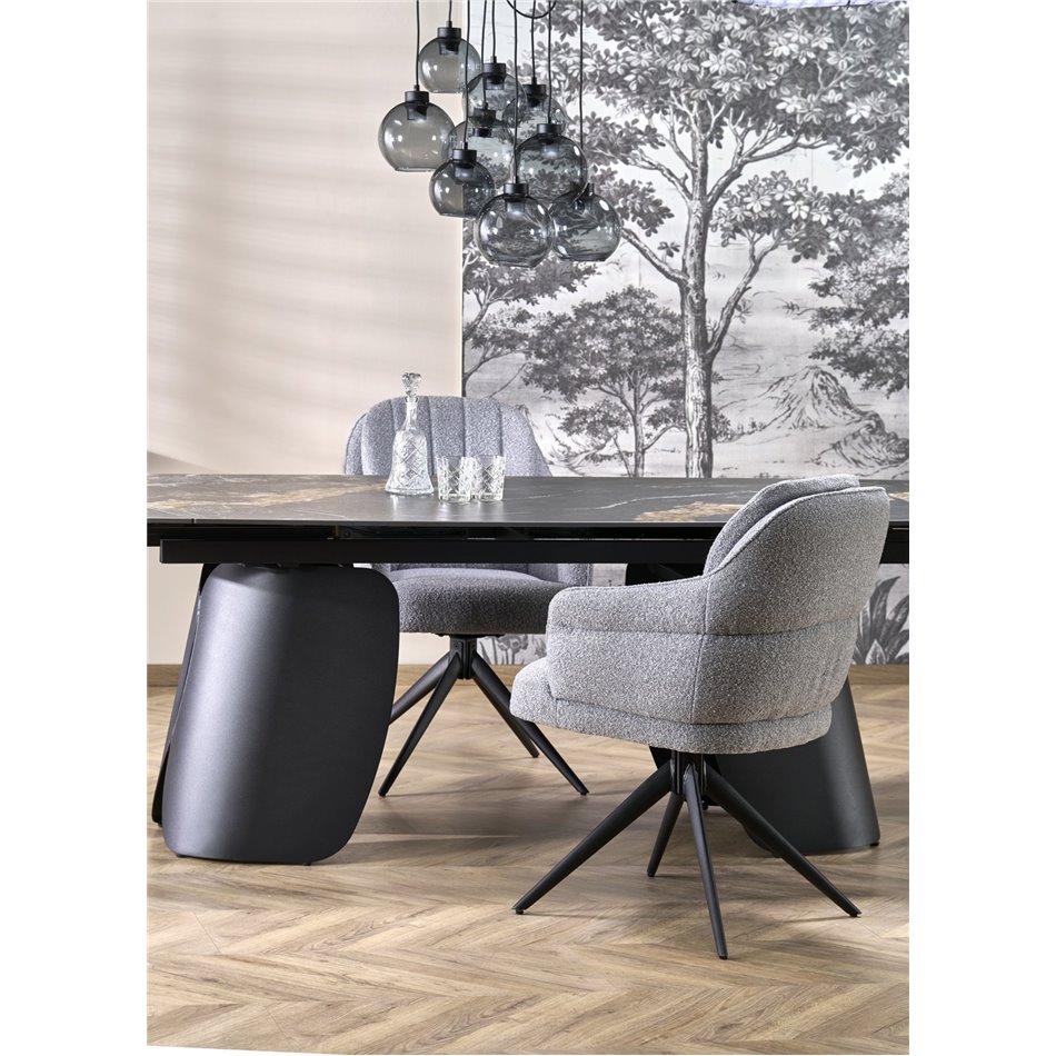 Extendable dining table Horum, black, sintered stone/steel, 180-260x90cm H76cm 