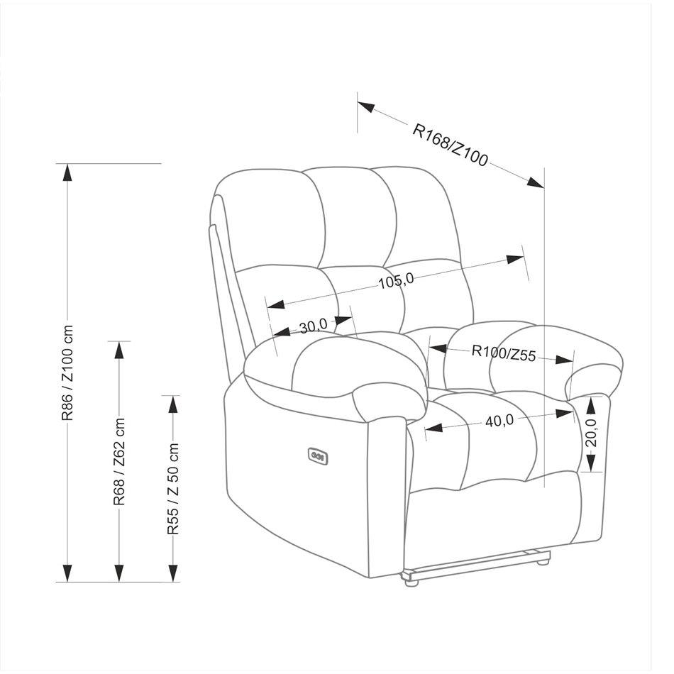Electric recliner Hamore, beige, polyester/metal/wood, H86-100x105x100-168cm, seat height 50-55cm
