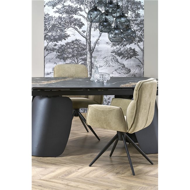Extendable dining table Horum, black, sintered stone/steel, 180-260x90cm H76cm 