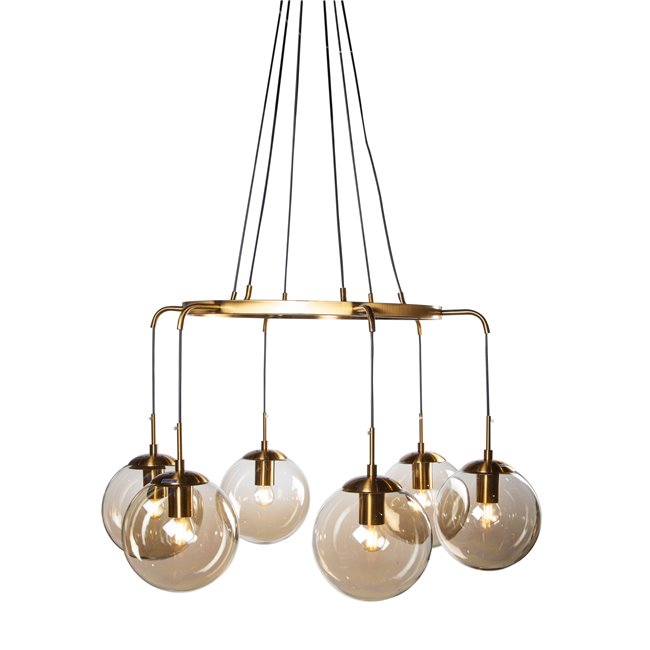 Pendant glass lamp Rana, brass color, H60-135cm, D85cm, E27 6x60W(MAX)