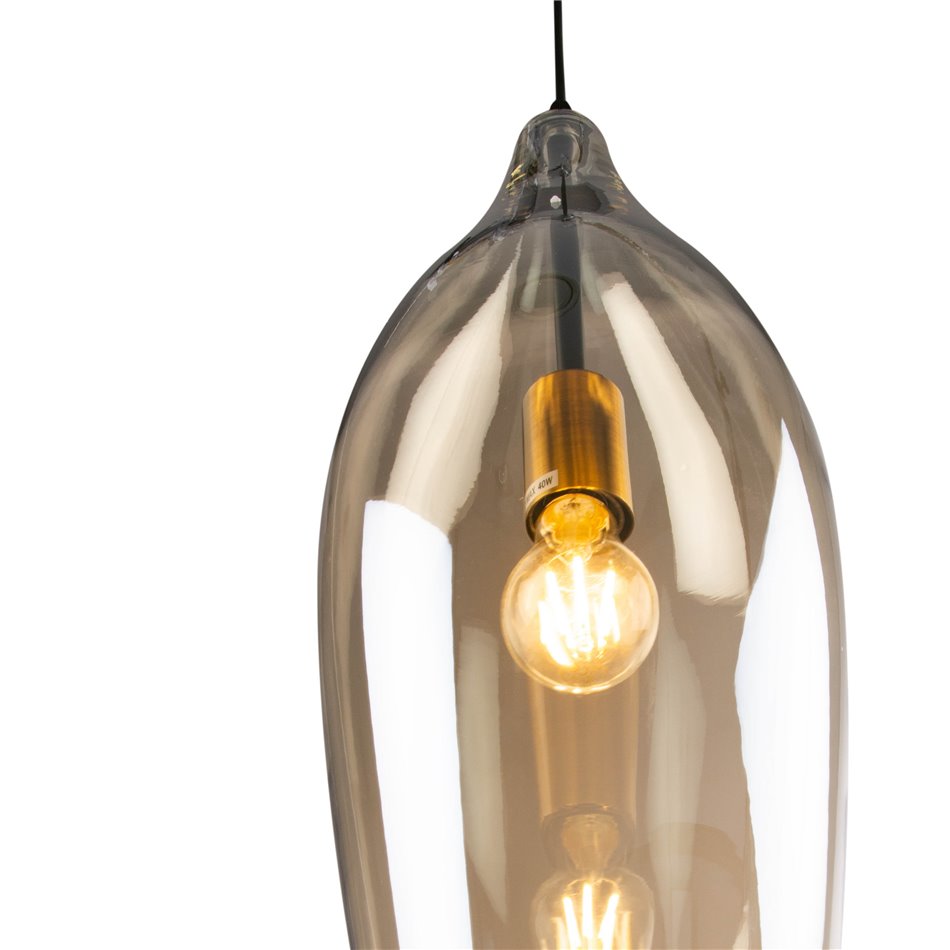 Pendant glass lamp  Rio, cognac color, H60-135cm, D20cm, E27 40W(MAX)