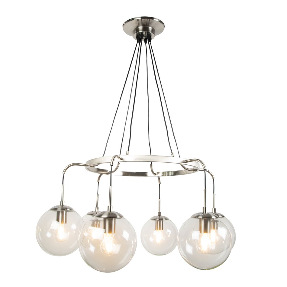 Pendant lamp Rana, nickel, H60-135cm, D85cm, E27 6x60W(MAX)