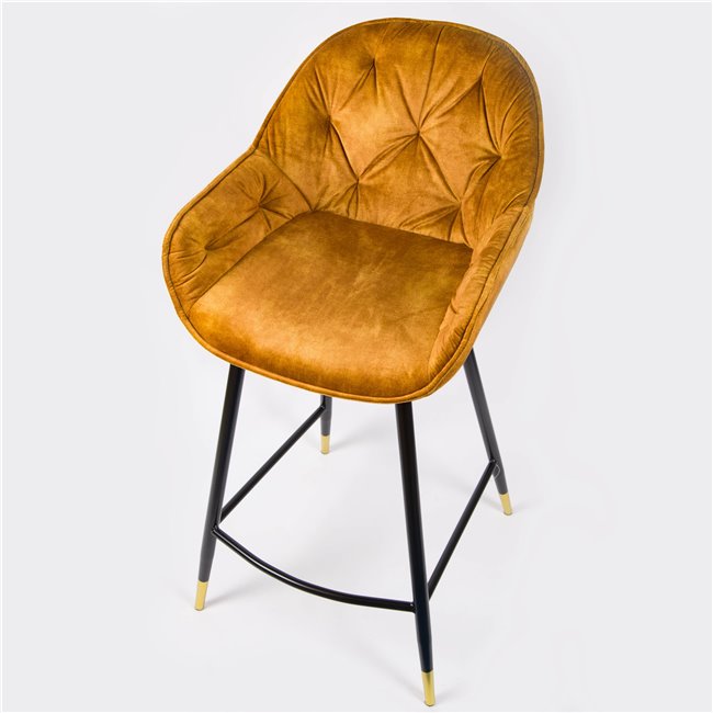Bar chair Salorino, velvet, golden, H96x46x54cm, seat height 62cm