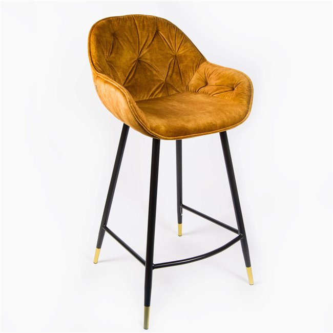 Bar chair Salorino, velvet, golden, H96x46x54cm, seat height 62cm