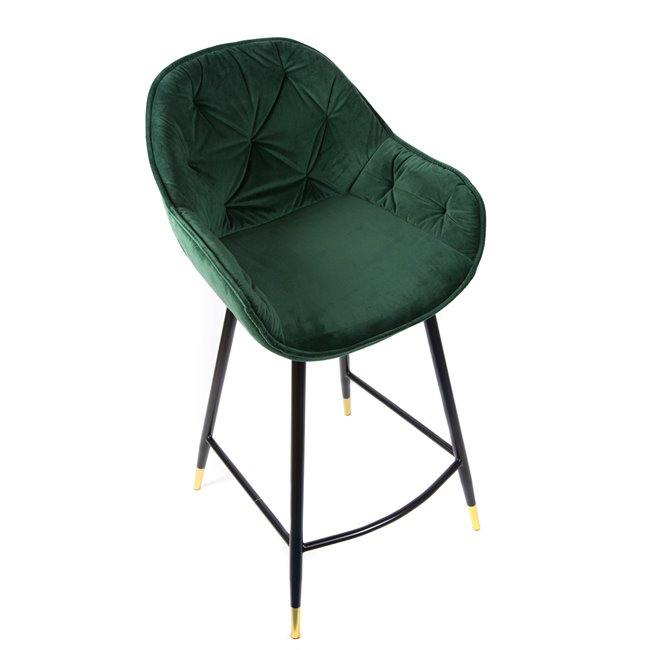 Bar chair Salorino, green, velvet, H96x48x54cm, seat height 62cm