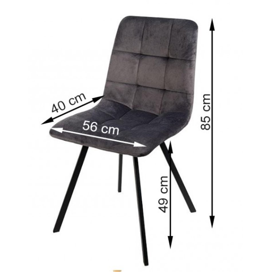Dining chair Tauton, grey, velvet, 56x40x85cm, seat height 49cm