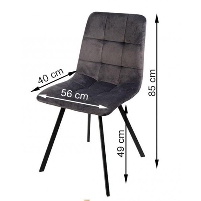 Dining chair Tauton, grey, velvet, 56x40x85cm, seat height 49cm