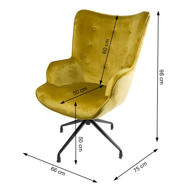 Armchair Dallas, velvet, golden tone, H103x75.5x70cm, seat height 50cm